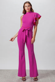 Vintage Style Jumpsuit, Close Neck Jumpsuit, Magenta, Outfit, Costume Outfit, Formal, Summer Outfit, Off Shoulder, Jumpsuit, Ruffles, Fashionable Outfit, Casual Jumpsuit, Club Wear, Party Outfit, Wedding, Dinner Outfit