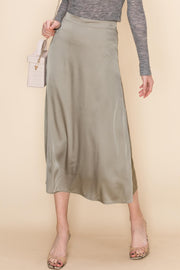Matilda Midi Silk Skirt in Olive