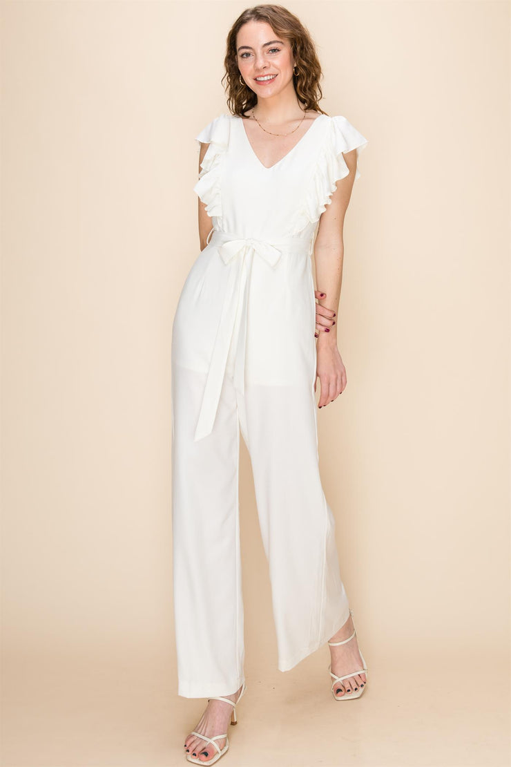 I Adore You White Ruffle One-piece Jumpsuit