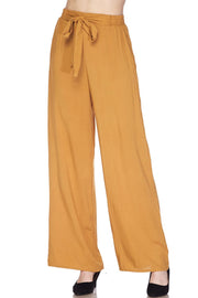 High Waisted Wide Leg Linen Palazzo Pants In Mustard