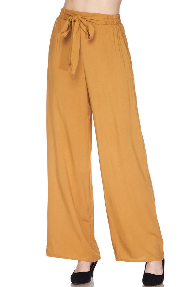 High Waisted Wide Leg Linen Palazzo Pants In Mustard