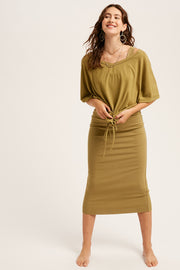 Olive Green Knit Bodycon Midi Dress