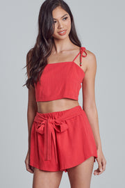 Red, High Waisted Short and Crop Top, Sets, Tomato Red Outfit, Summer Outfit, Spring Outfit, Vacation Outfit, Spaghetti Top, Sunny Day Outfit, Beach Outfit, Sun Dress