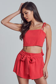 Red, High Waisted Short and Crop Top, Sets, Tomato Red Outfit, Summer Outfit, Spring Outfit, Vacation Outfit, Spaghetti Top, Sunny Day Outfit, Beach Outfit, Sun Dress