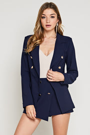 High Waisted Skort and Crop Top, Set Outfit, Party Outfit, Summer Outfit, Spring Outfit, Vacation Outfit, Blazer, Cape, Corporate Outfit, Fashionable Outfit, Sunny Day Outfit, Beach Outfit, Sun Dress, Wedding Outfit, Set, White, Stripe, Skort, Short, Blazer Set, Navy