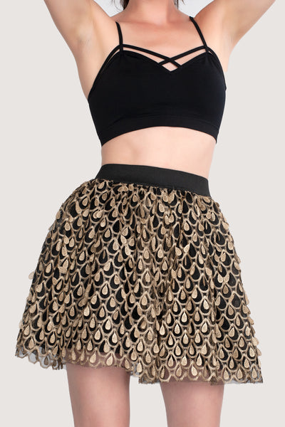 Skirt, High Waisted, Peacock, Black Print, Casual, Dressy Skirt