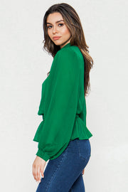 Solid Top, Formal Top, Blouse, Green Blouse, Longe Sleeve Blouse, High Neck Blouse, Vintage Blouse, Casual, Casual Wear