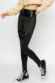 Leggings, Bottoms, Black Leggings, High Waisted, Casual, Leather, Cotton