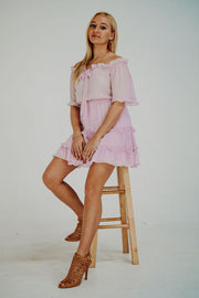 Take me to Brunch | Lavender Off-the-Shoulder Ruffle Dress