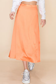 Matilda Midi Silk Skirt in Neon Orange
