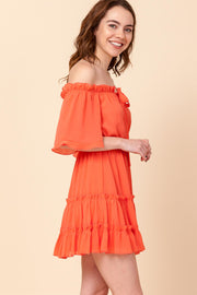 Take me to Brunch | Orange Off-the-Shoulder Ruffle Dress