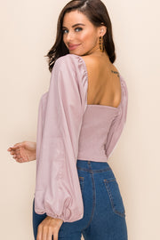 Dream Girl Long Sleeve Square Neck Top in Dusty Pink