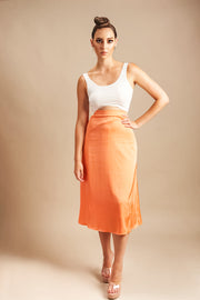 Matilda Midi Silk Skirt in Neon Orange