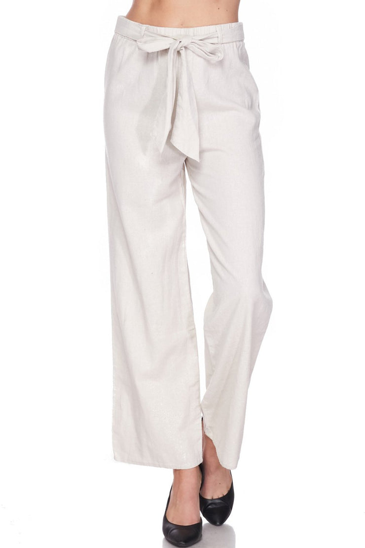 High Waisted Wide Leg Linen Palazzo Pants In Ivory