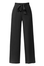 High Waisted Wide Leg Linen Palazzo Pants In Black