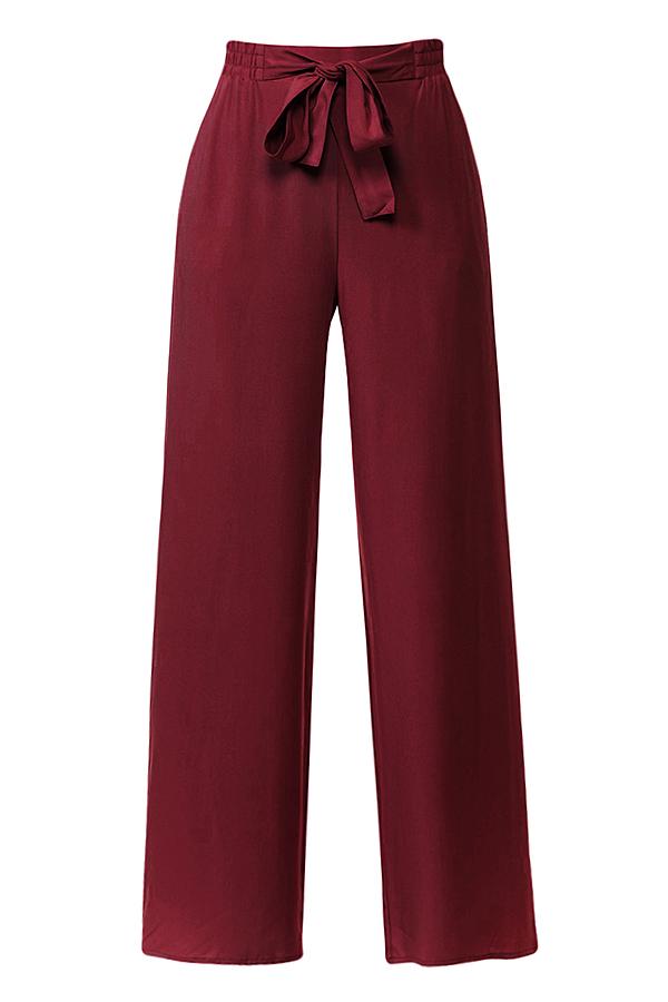 High Waisted Wide Leg Linen Palazzo Pants In Burgundy