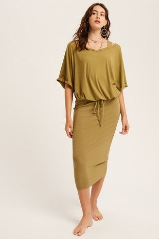 Olive Green Knit Bodycon Midi Dress